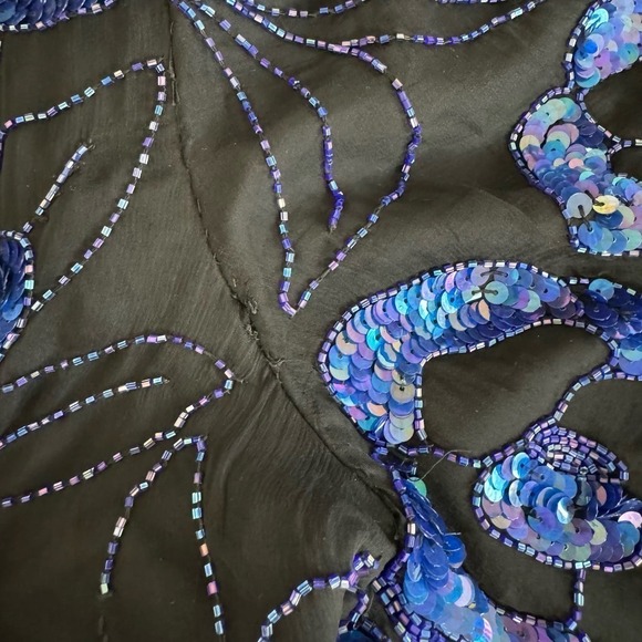 Vintage Sequined Top 100% Silk Blouse Glam Laurence Kazar Black Blue‎ Size 1X - Picture 11 of 11